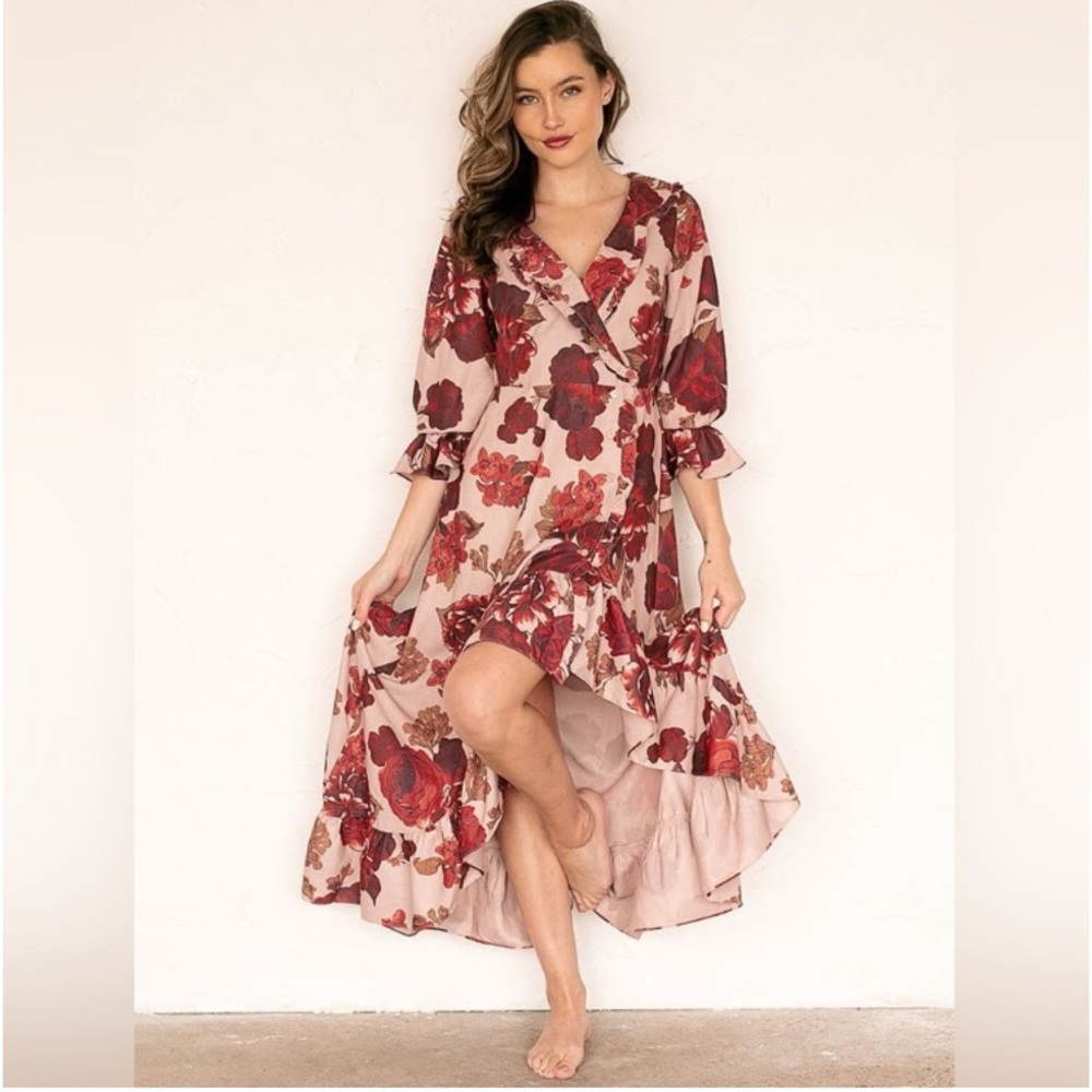Joyfolie Madelynn Dress in Blush Rose Print- Size M- Retail: $110